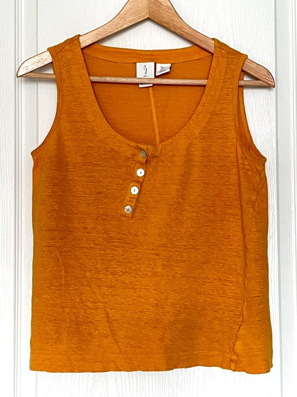 Joie 100% Linen Henley Tank Mustard Yellow Sleeveless Top Size S Minimalist Boho